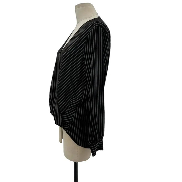 Karen‎ Millen Pinstripe Wrap Blouse Black Long Sleeve Size US 4 - Picture 6 of 13